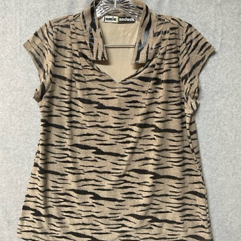 Jamie Sadock Short Sleeve Women's Tan Zebra Top S Excellent condition - No holes